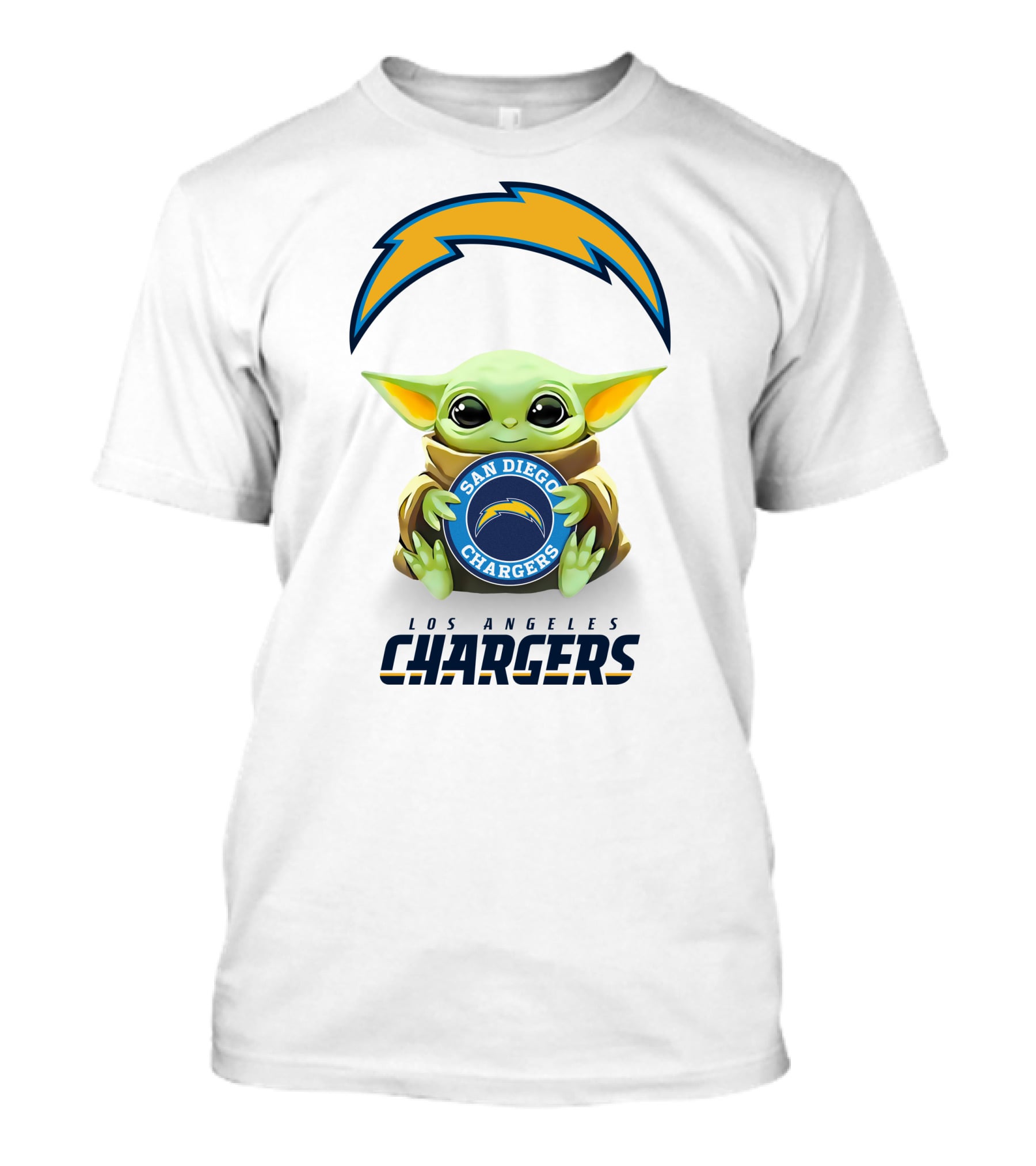 Baby Yoda Hug San Diego Chargers Los Angeles Chargers Logo White T-Shirt
