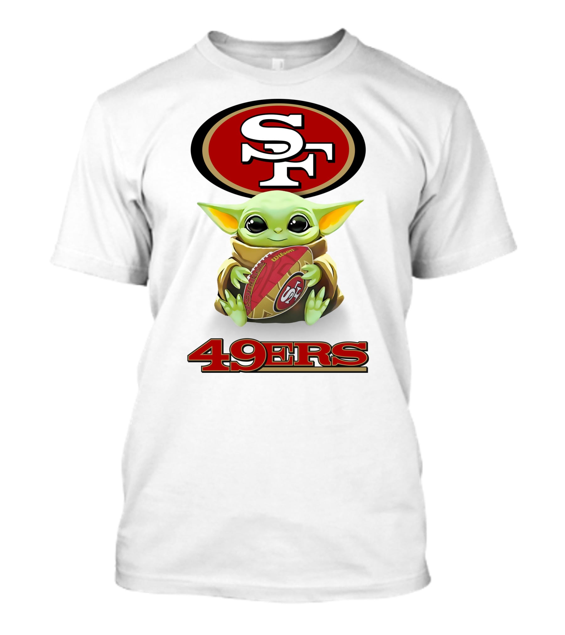 Baby Yoda Hugging San Francisco 49ers Football SF Logo 49ers Fan Gear T-Shirt