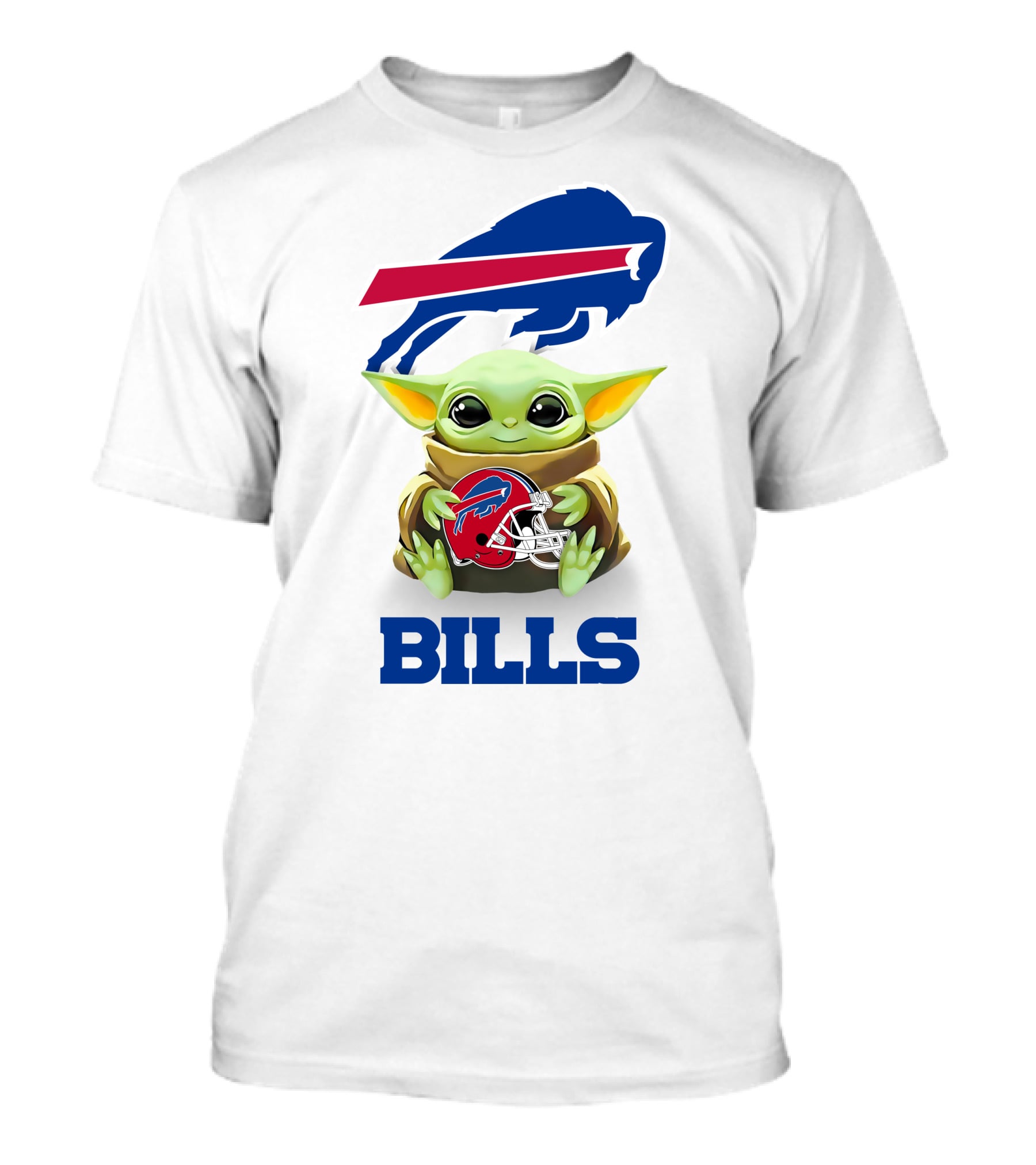 Baby Yoda Hug Buffalo Bills Helmet Star Wars White T-Shirt