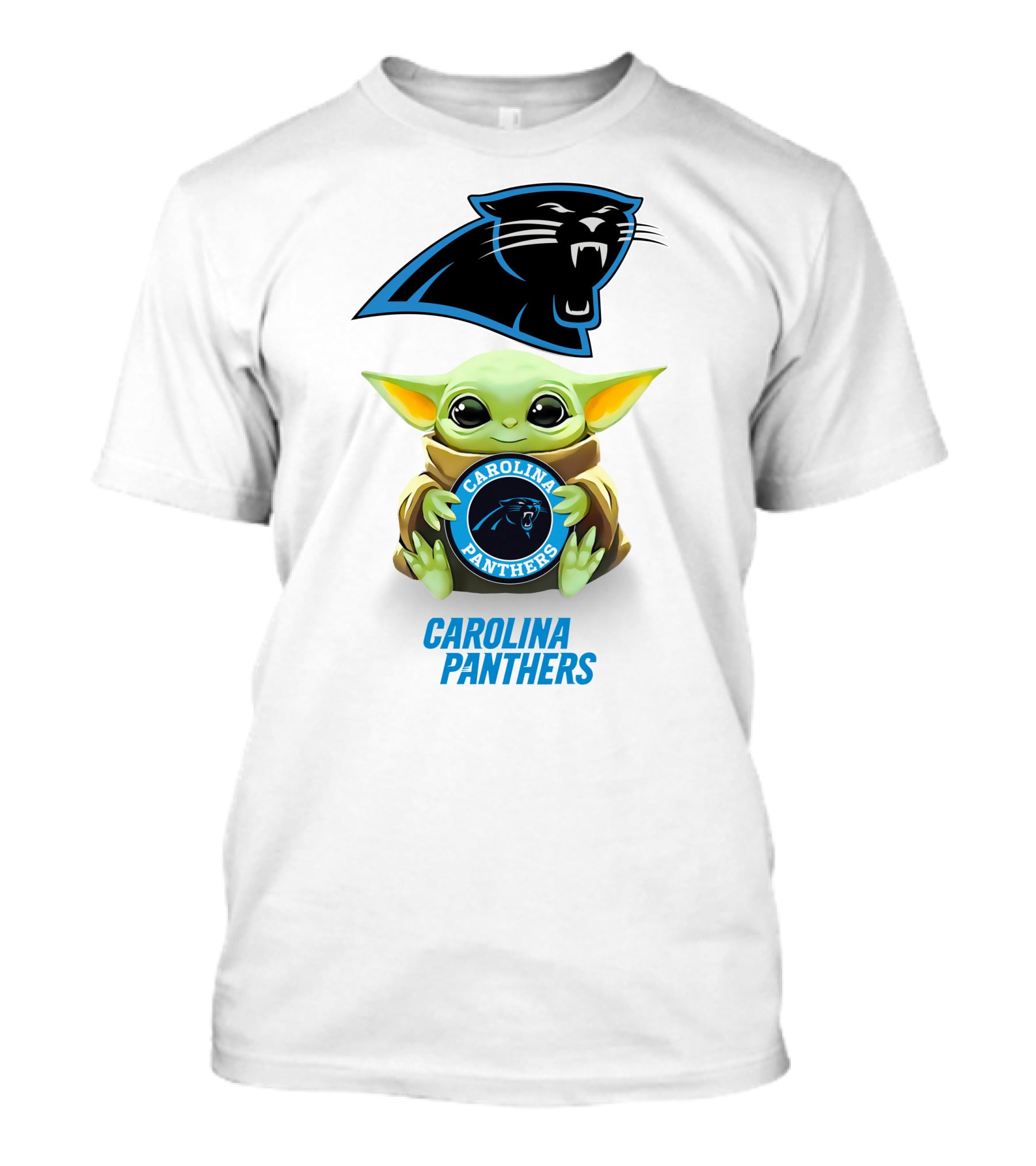 Star Wars Baby Yoda Holding Carolina Panthers Emblem T-Shirt