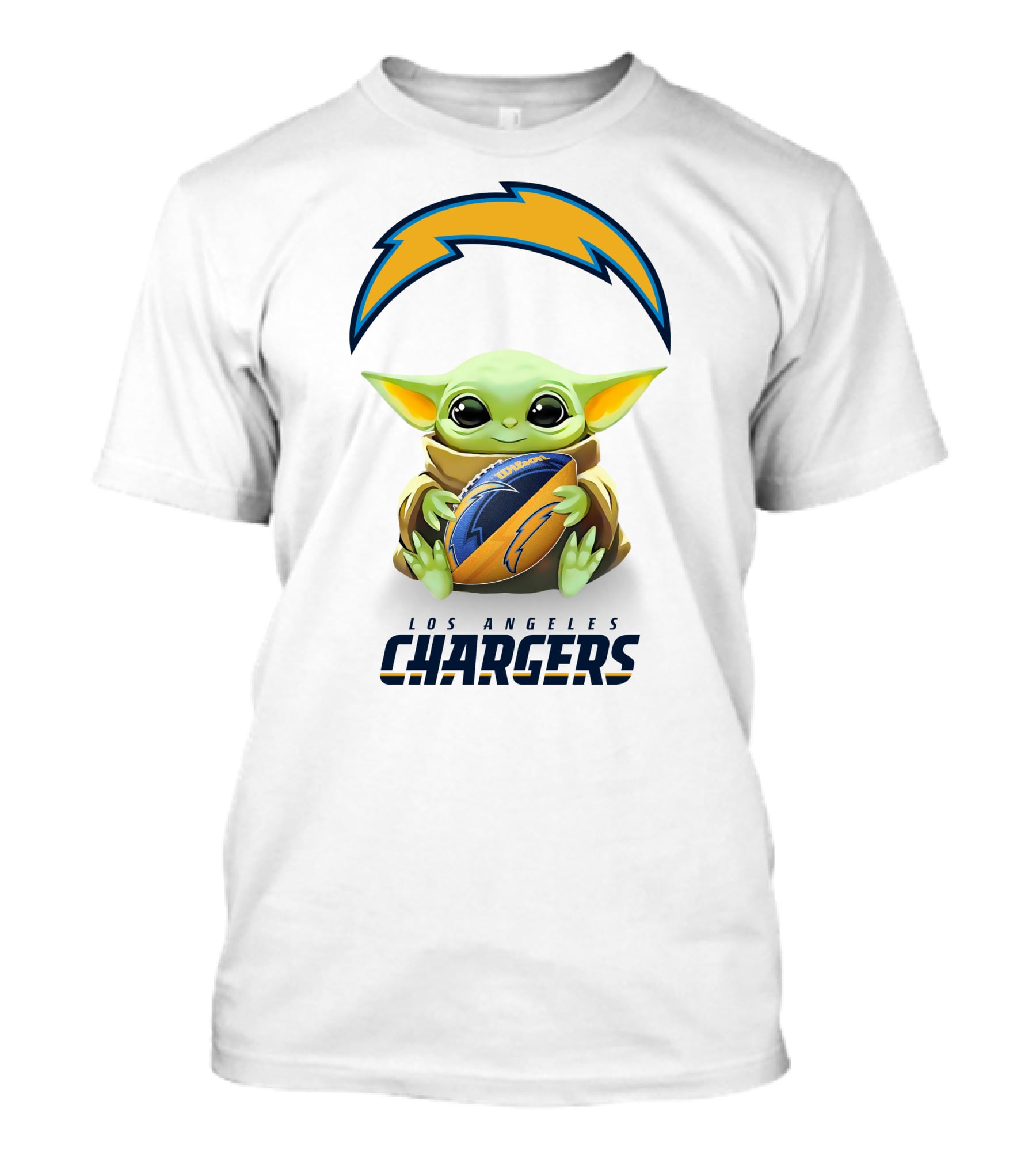 Star Wars Baby Yoda Los Angeles Chargers Football Hug White T-Shirt