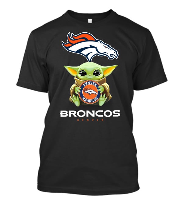 Denver Broncos Grogu Holding Team Emblem T-Shirt