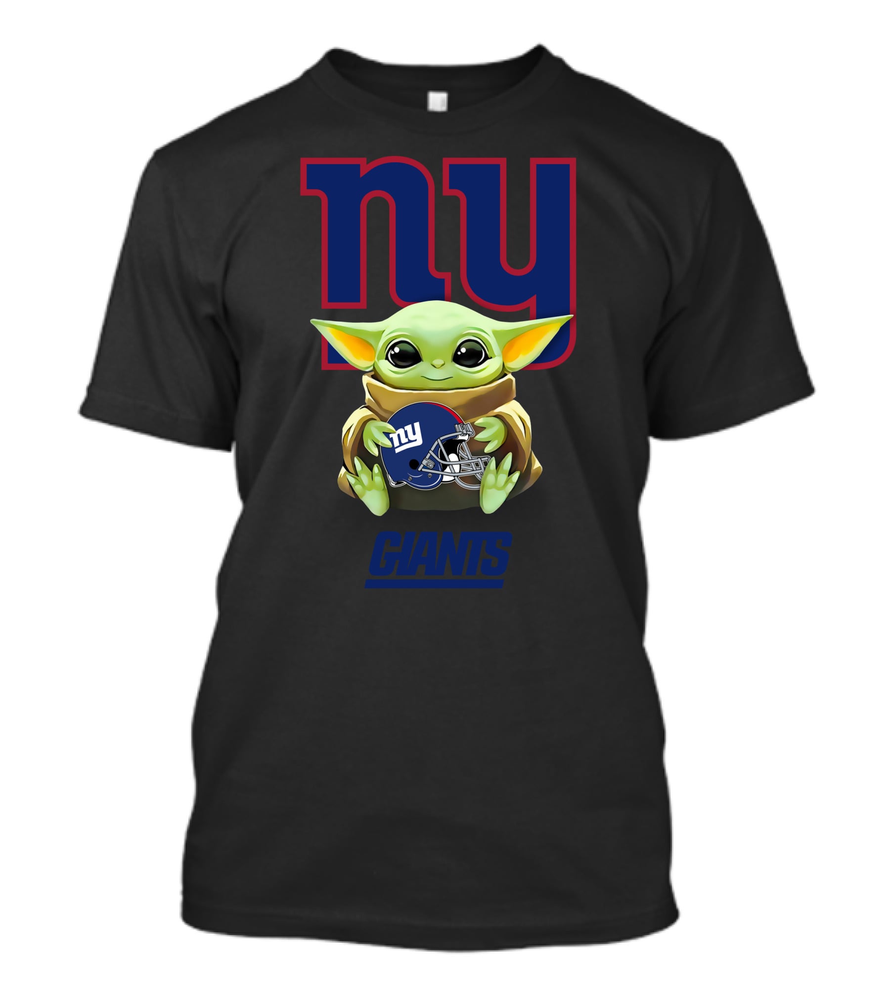 Grogu Holding New York Giants Football Helmet NYC Blue T-Shirt