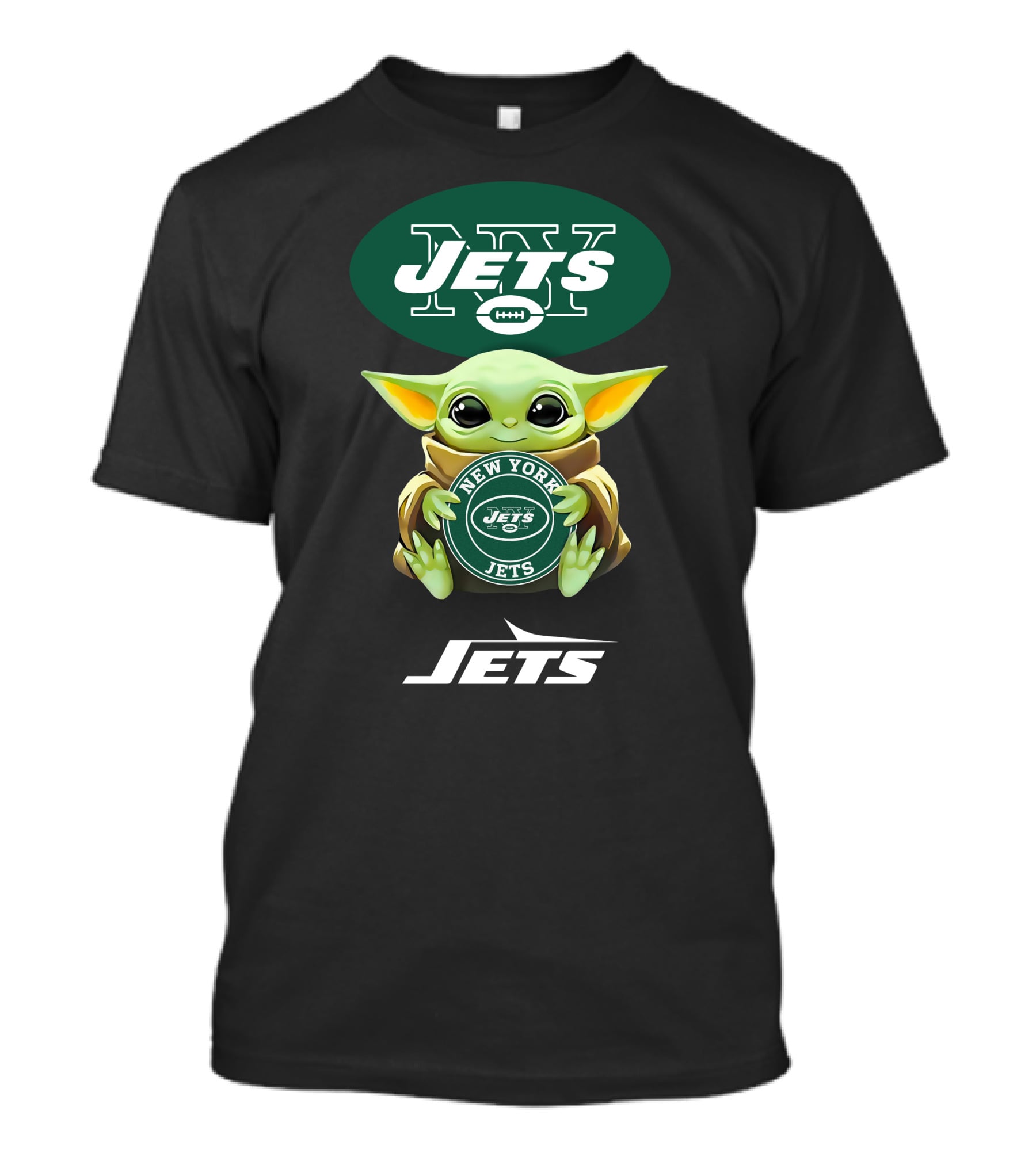 Grogu Holding New York Jets Emblem And Logo Combination T-Shirt