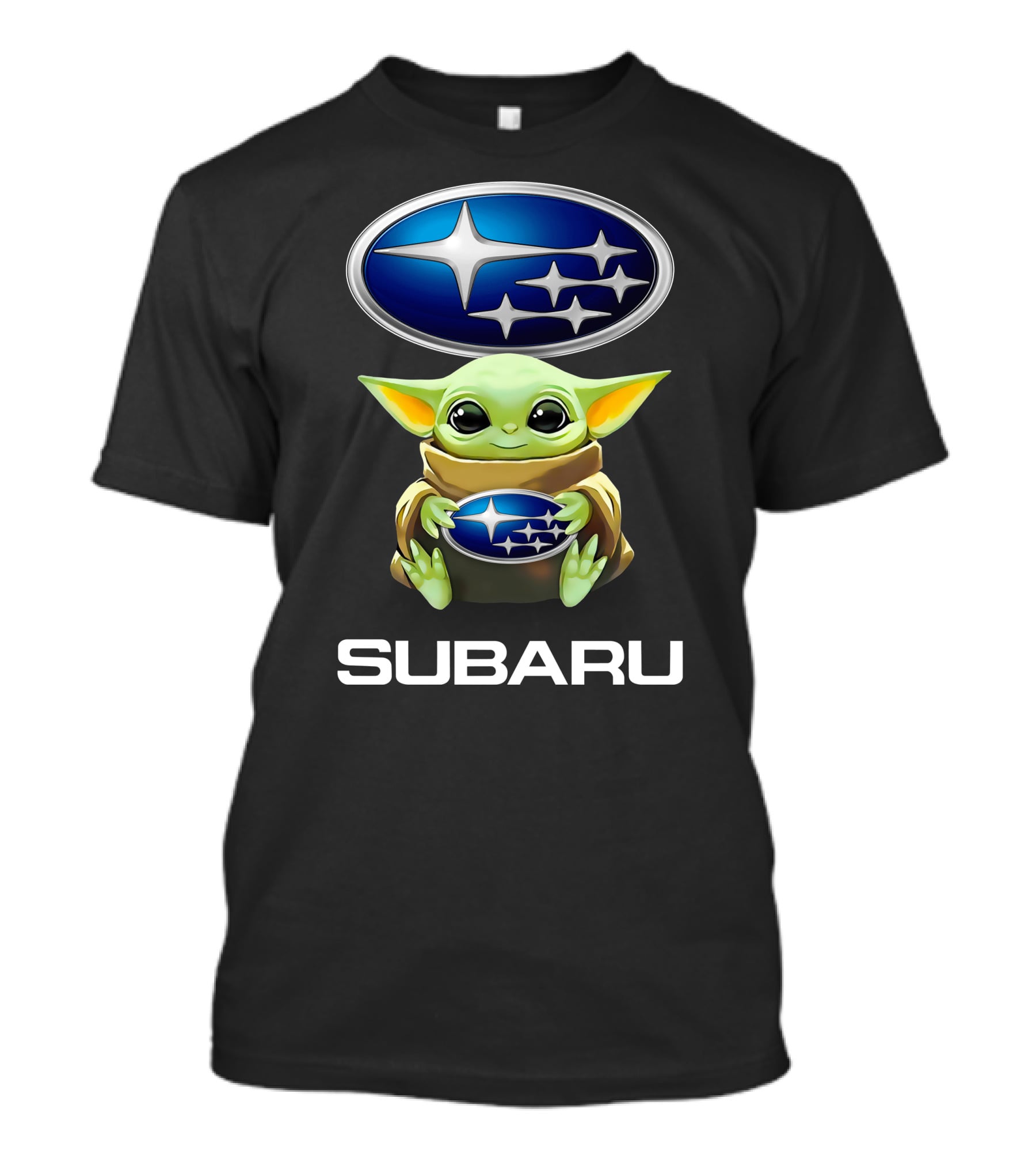 Grogu Hugging Subaru Logo With Subaru Stars And Text T-Shirt