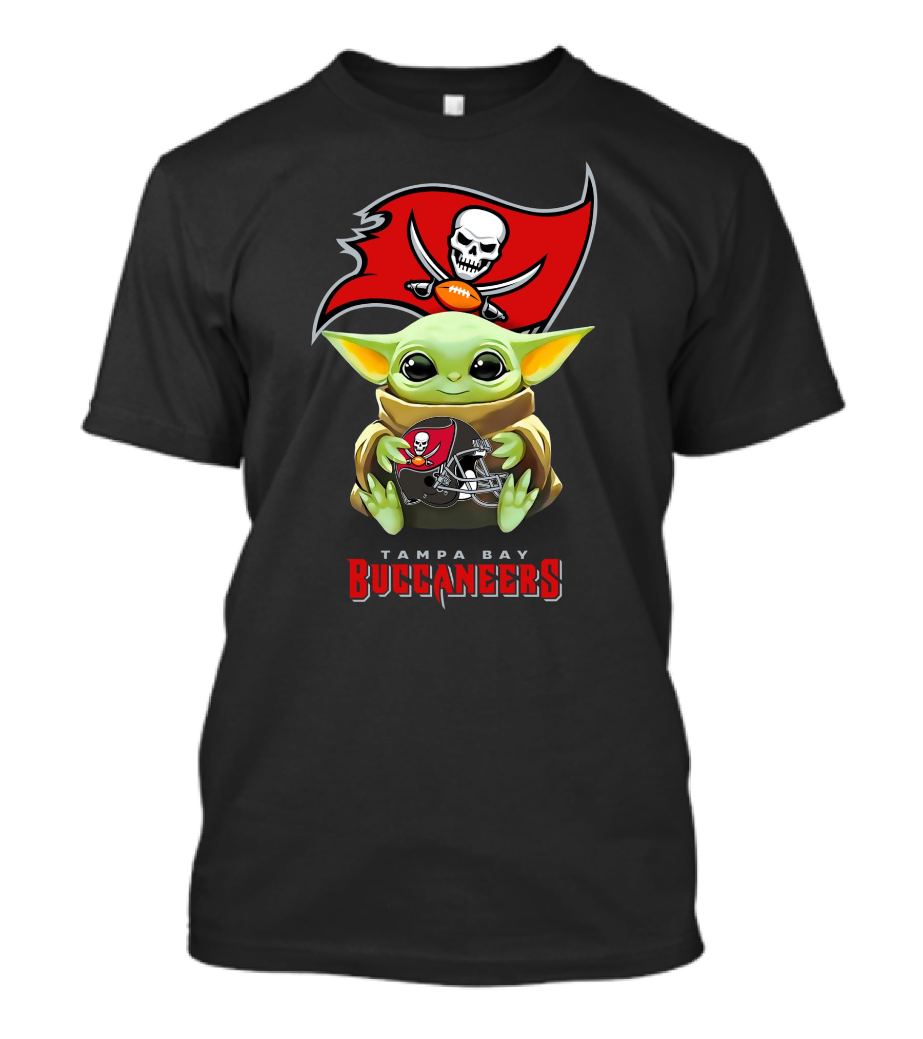 Grogu Holding Tampa Bay Buccaneers Flag And Helmet T-Shirt