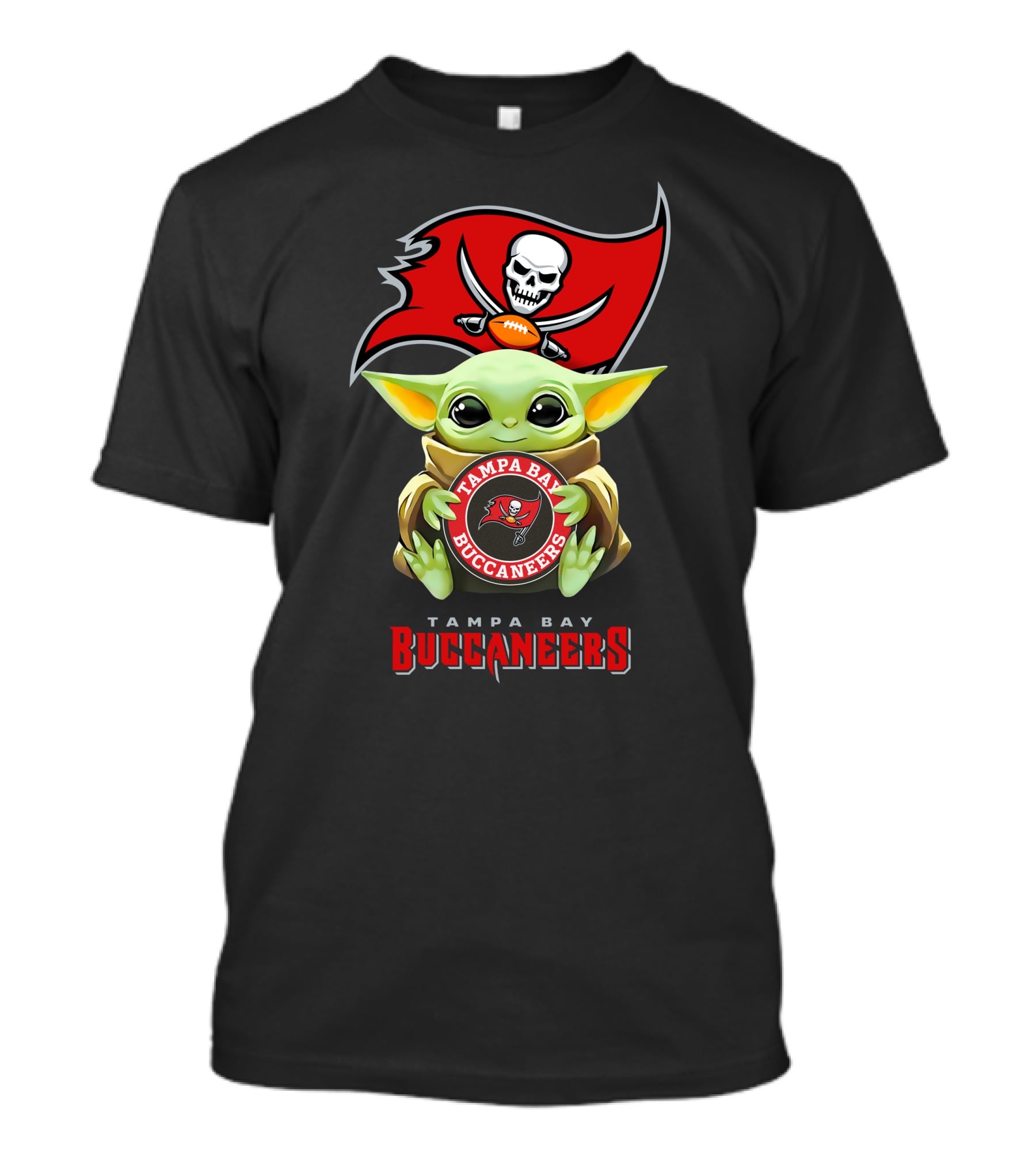 Tampa Bay Buccaneers Grogu Holding Team Logo With Pirate Flag T-Shirt