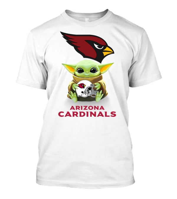 Grogu Holding Arizona Cardinals Helmet With Team Logo And Name T-Shirt