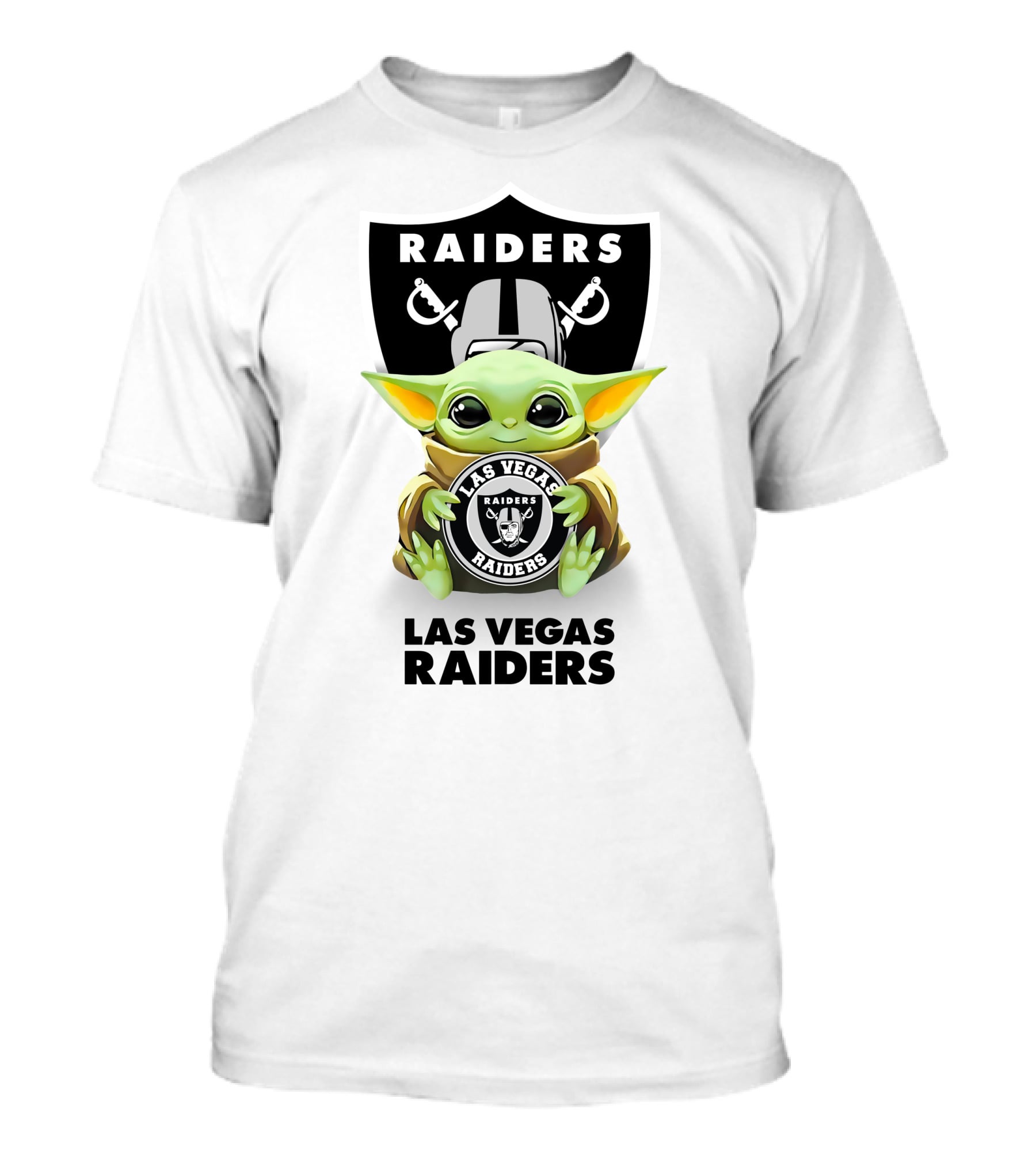 Grogu Holding Las Vegas Raiders Shield With Helmet And Swords T-Shirt