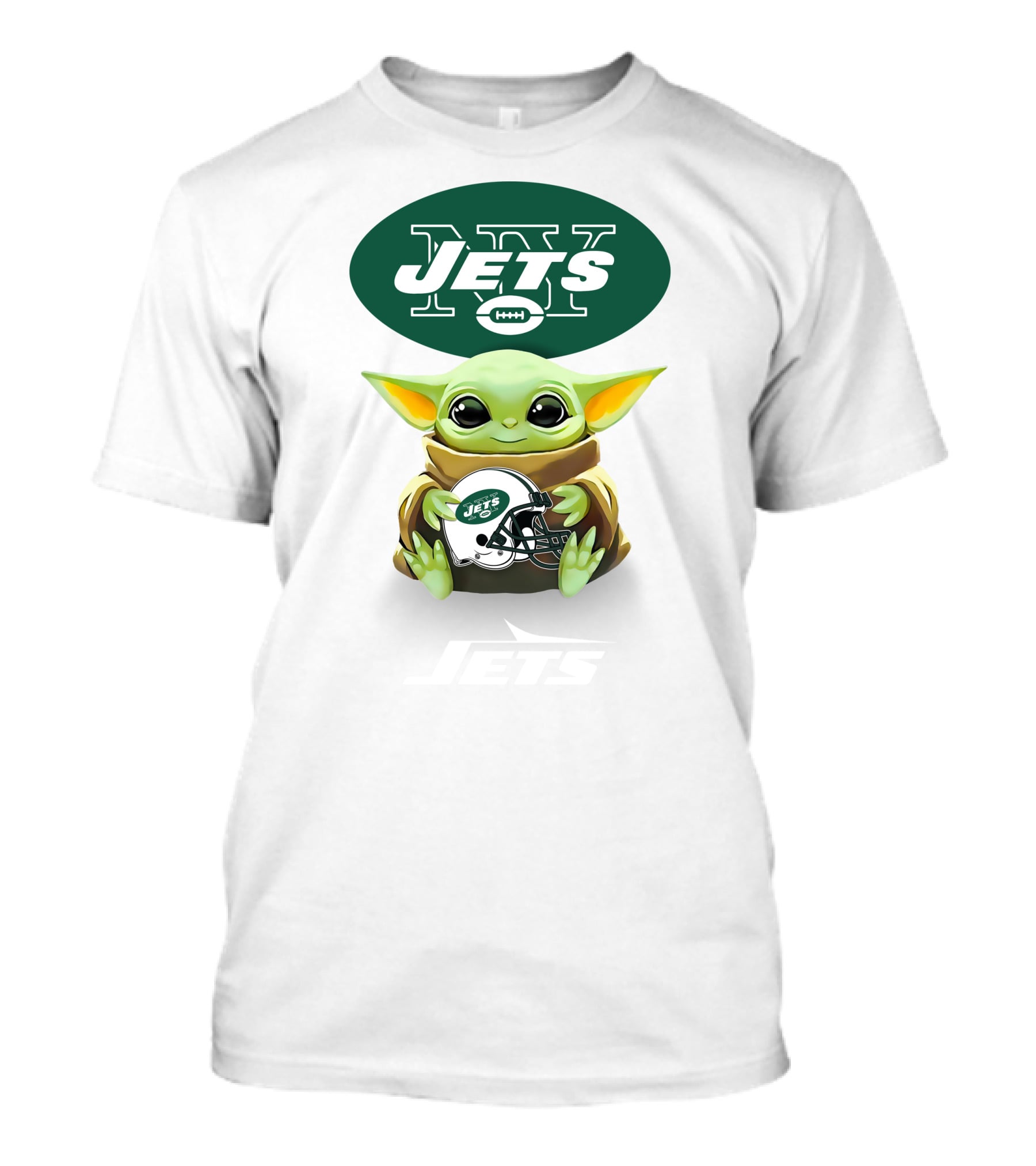 Grogu Holding New York Jets Football Helmet With Team T-Shirt