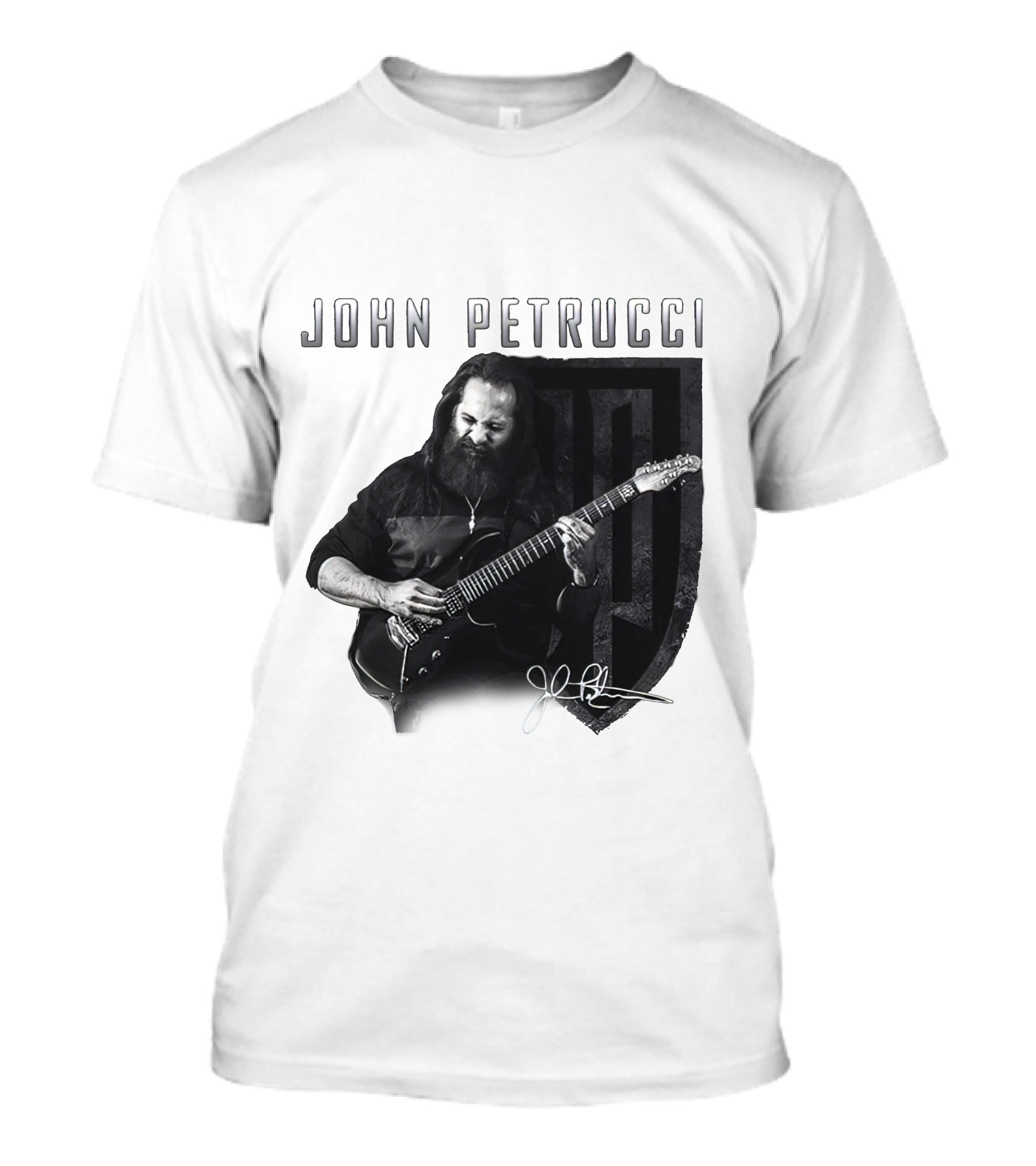 John Petrucci Guitarist Black And White Portrait With Signature T-Shirt