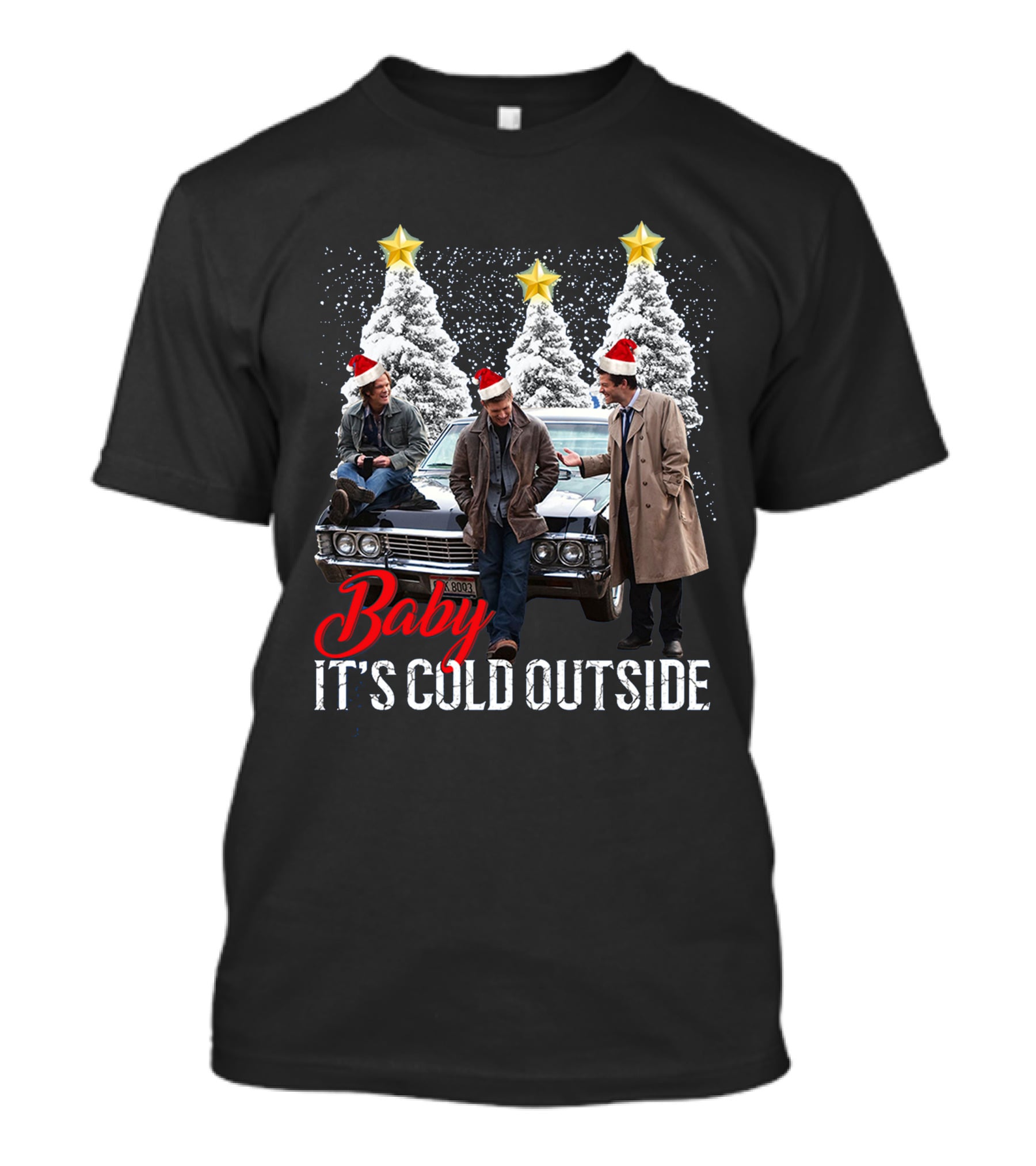 Baby It's Cold Outside Supernatural Christmas Tree Impala Scene T-Shirt
