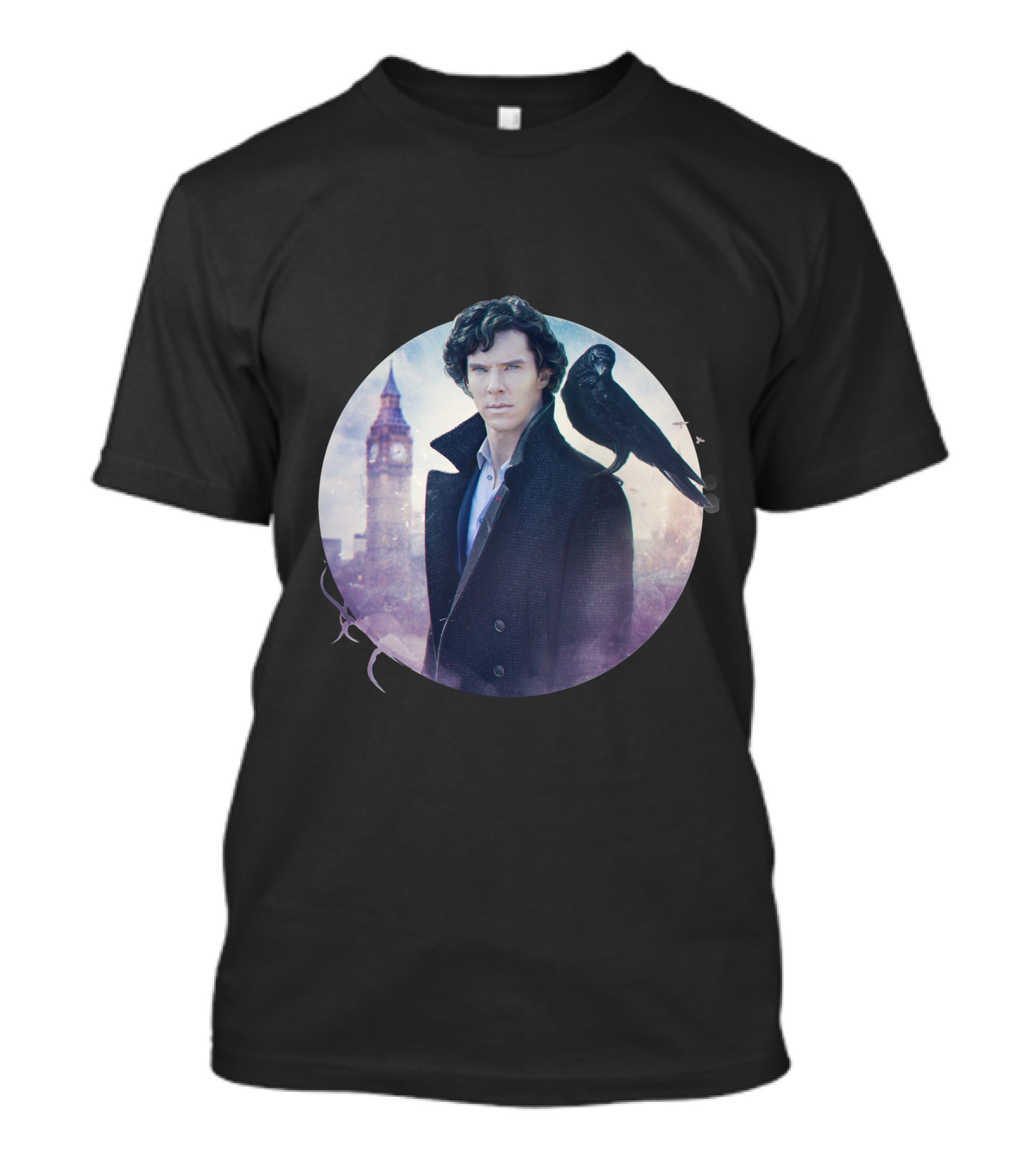 S.H Art Detective Silhouette With Crow And Clock Tower T-Shirt