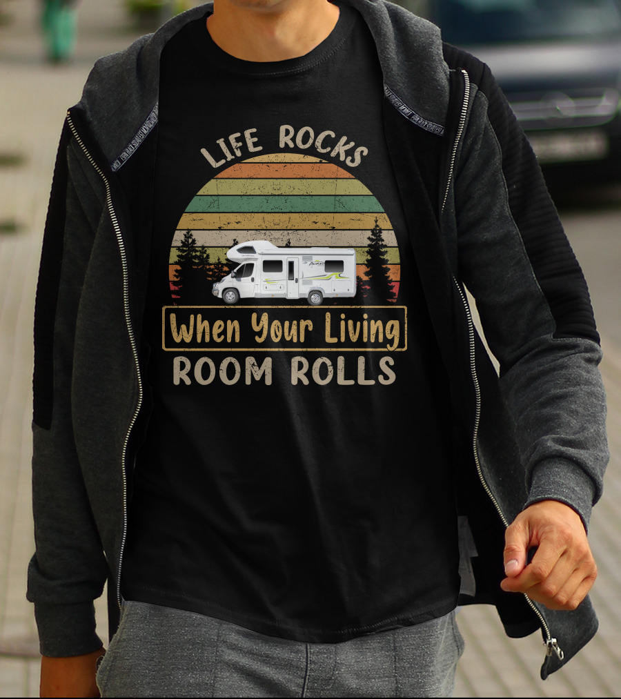 Life Rocks When Your Living Room Rolls Avan Motorhome Vintage Stripes T-Shirt