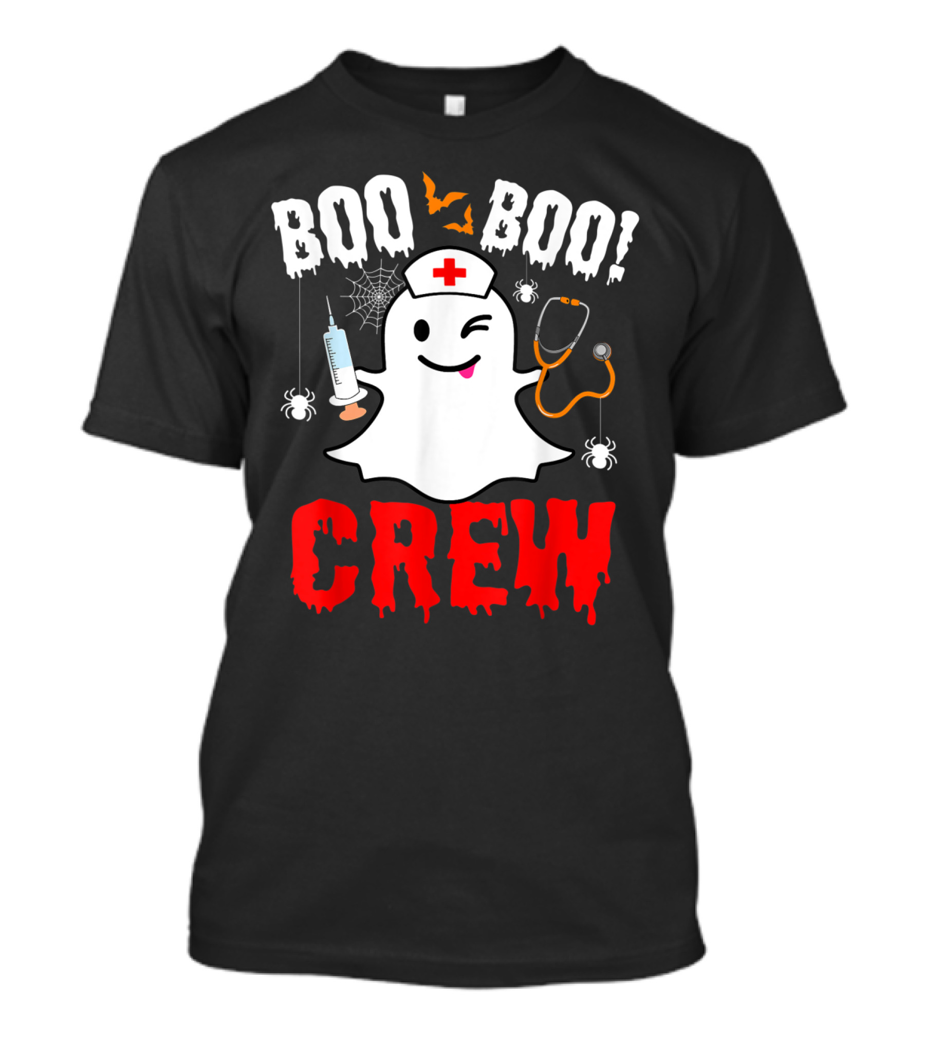 Boo Boo Crew Nurse Ghost Halloween Spiders Bats Stethoscope T-Shirt