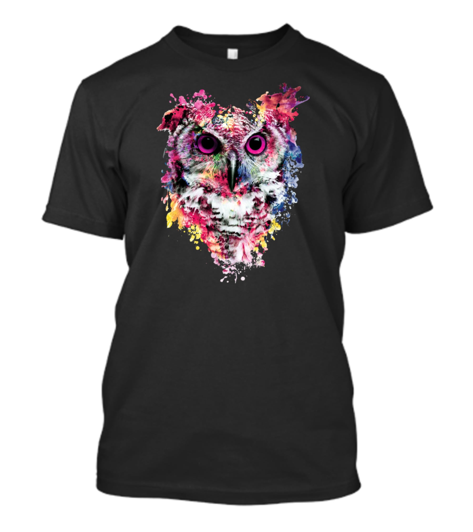 Colorful Owl Splatter Art Vibrant Watercolor Paint Explosion T-Shirt