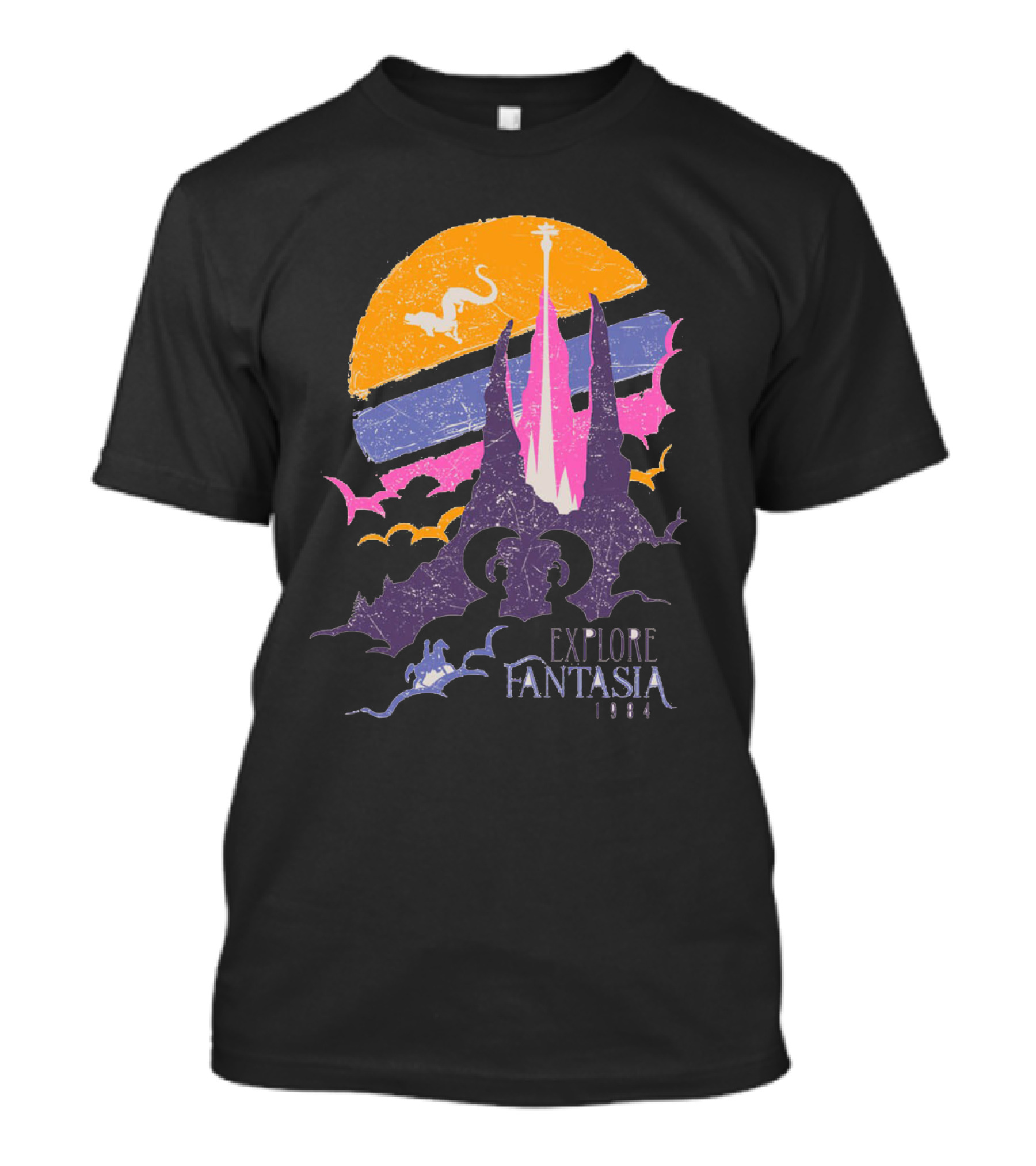 Explore Fantasia 1984 Vintage Adventure Sunset Magic Realms T-Shirt