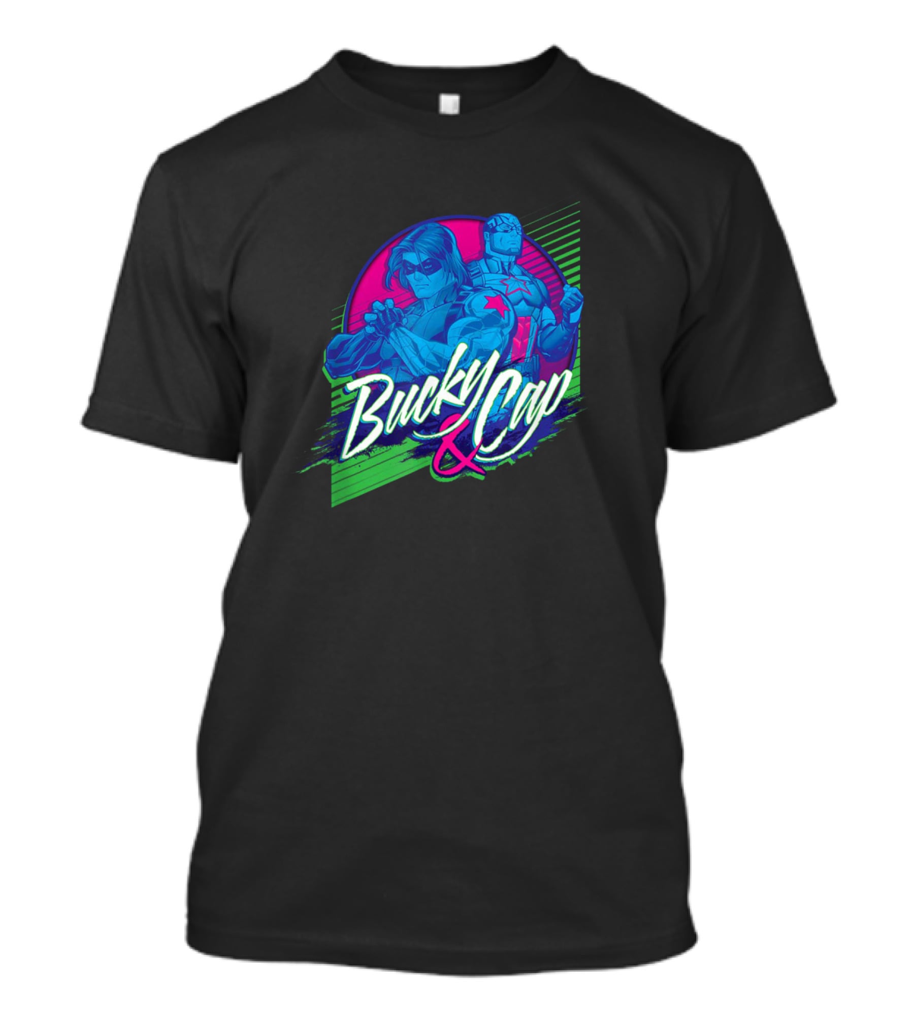 Marvel Bucky Barnes And Cap Heroic Duo Retro Neon T-Shirt