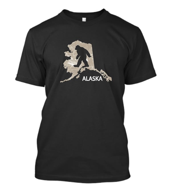 Bigfoot Silhouette Over Map Of Alaska I Believe Loves AK Sasquatch T-Shirt