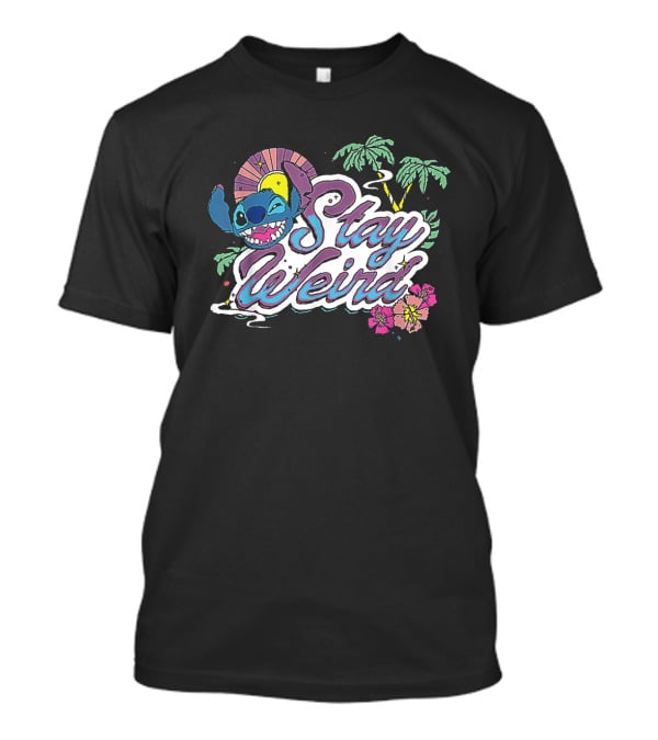 Disney Lilo And Stitch Stay Weird Tropical Vibes With Palm Trees And Hibiscus T-Shirt