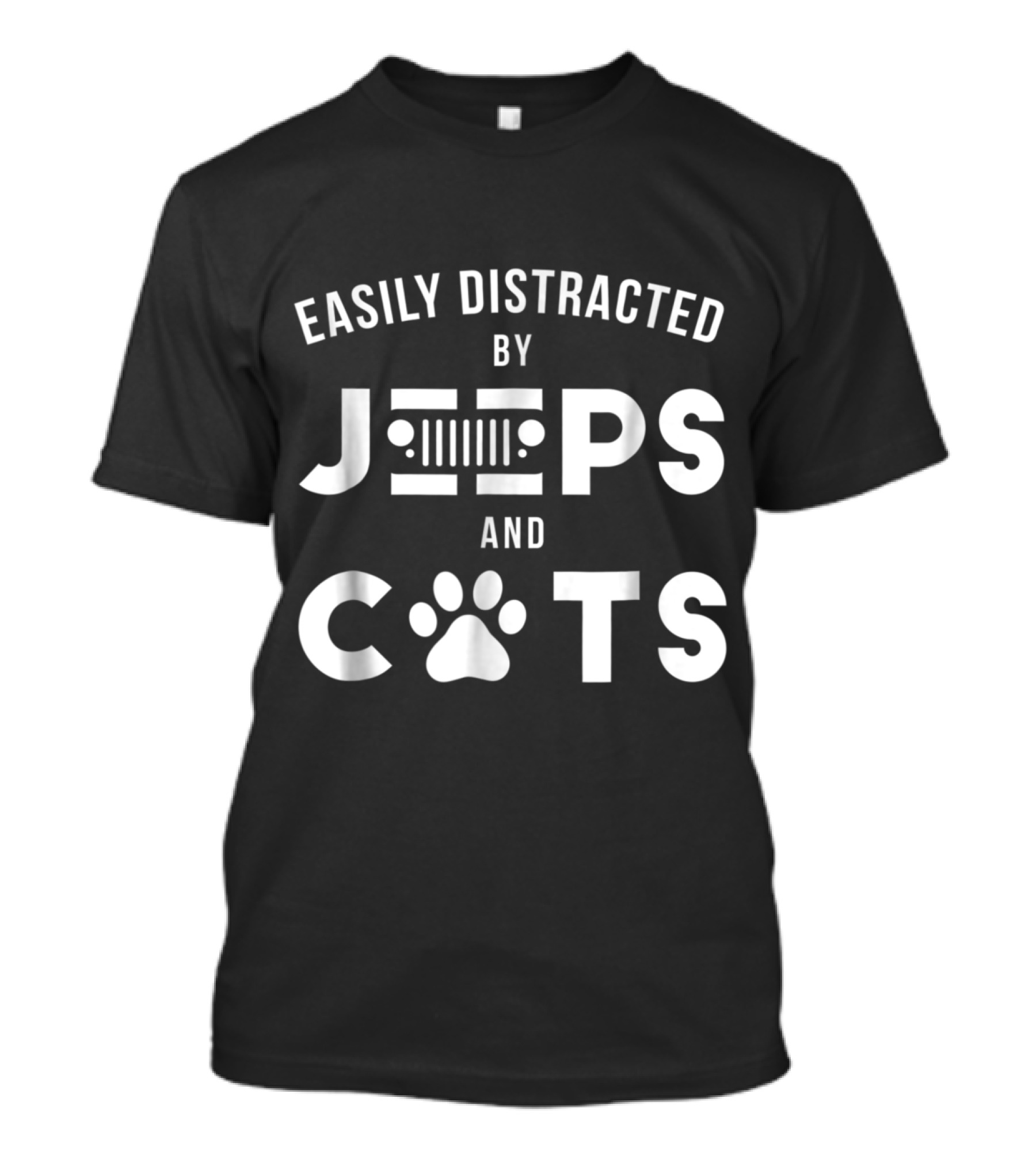 Easily Distracted By Jeeps Iconic Grille Design And Cats Paw Print Graphics T-Shirt