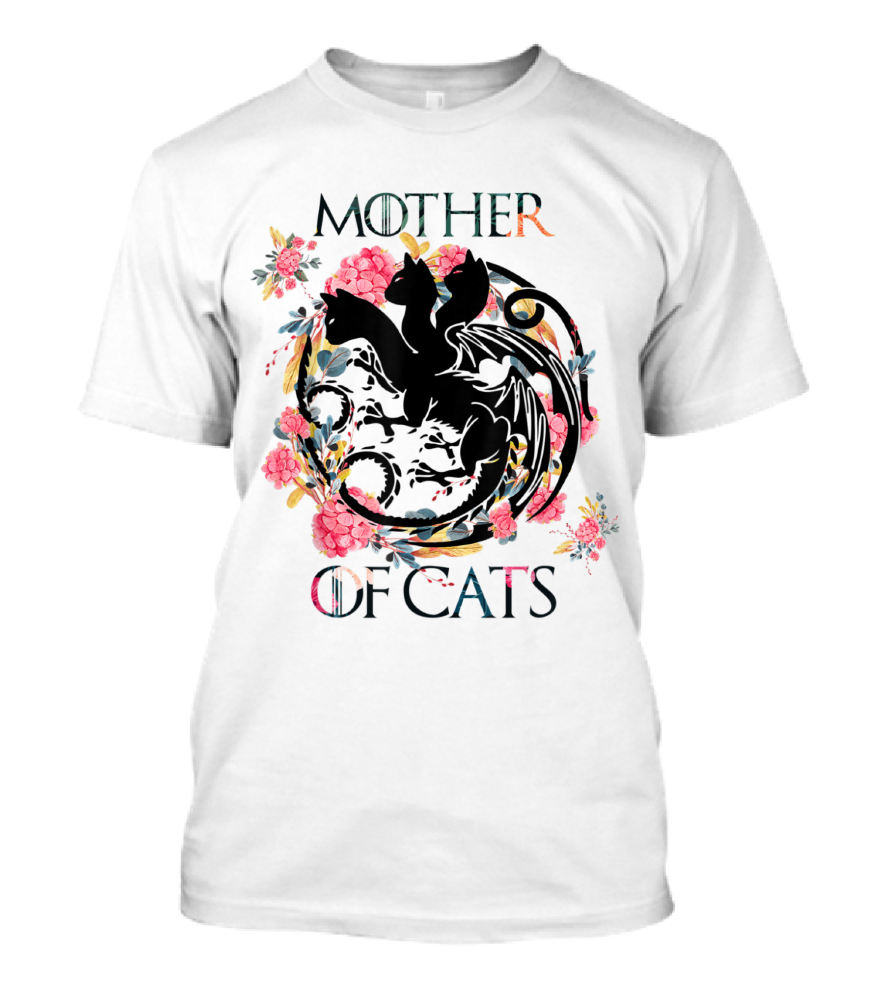 Mother Of Cats Floral Dragon Design For Cat Lovers T-Shirt