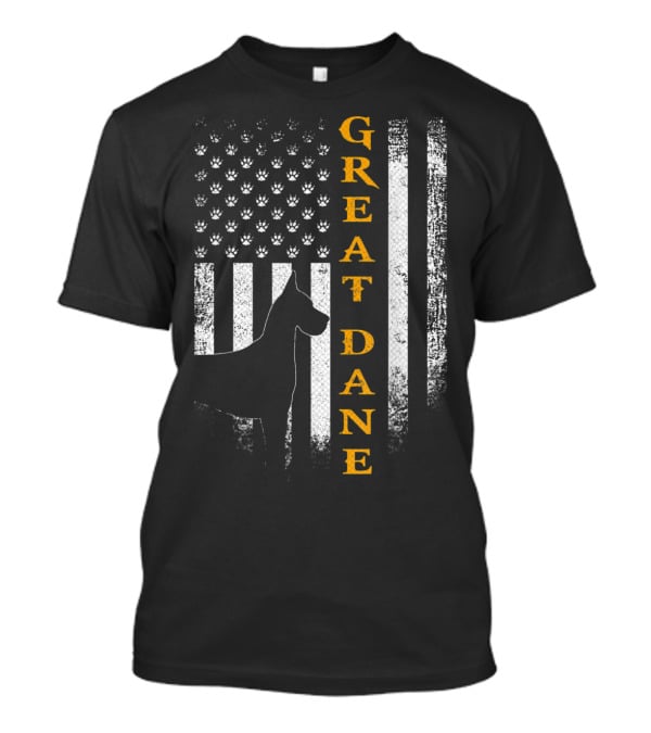 Great Dane American Flag Paw Print Vintage USA Dog T-Shirt
