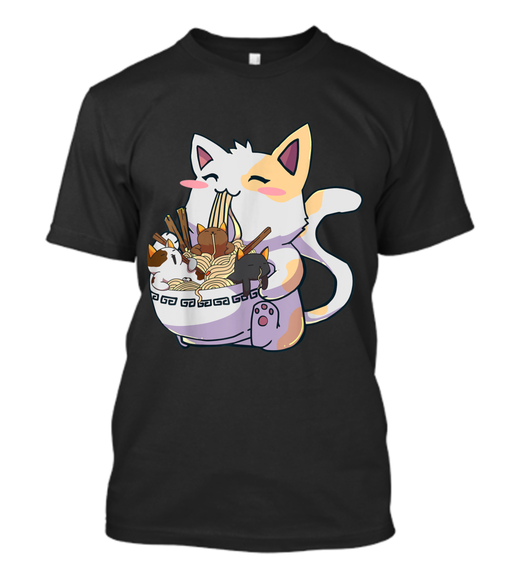 Kawaii Neko Cat With Ramen Bowl Anime Japanese Noodles And Chopsticks T-Shirt