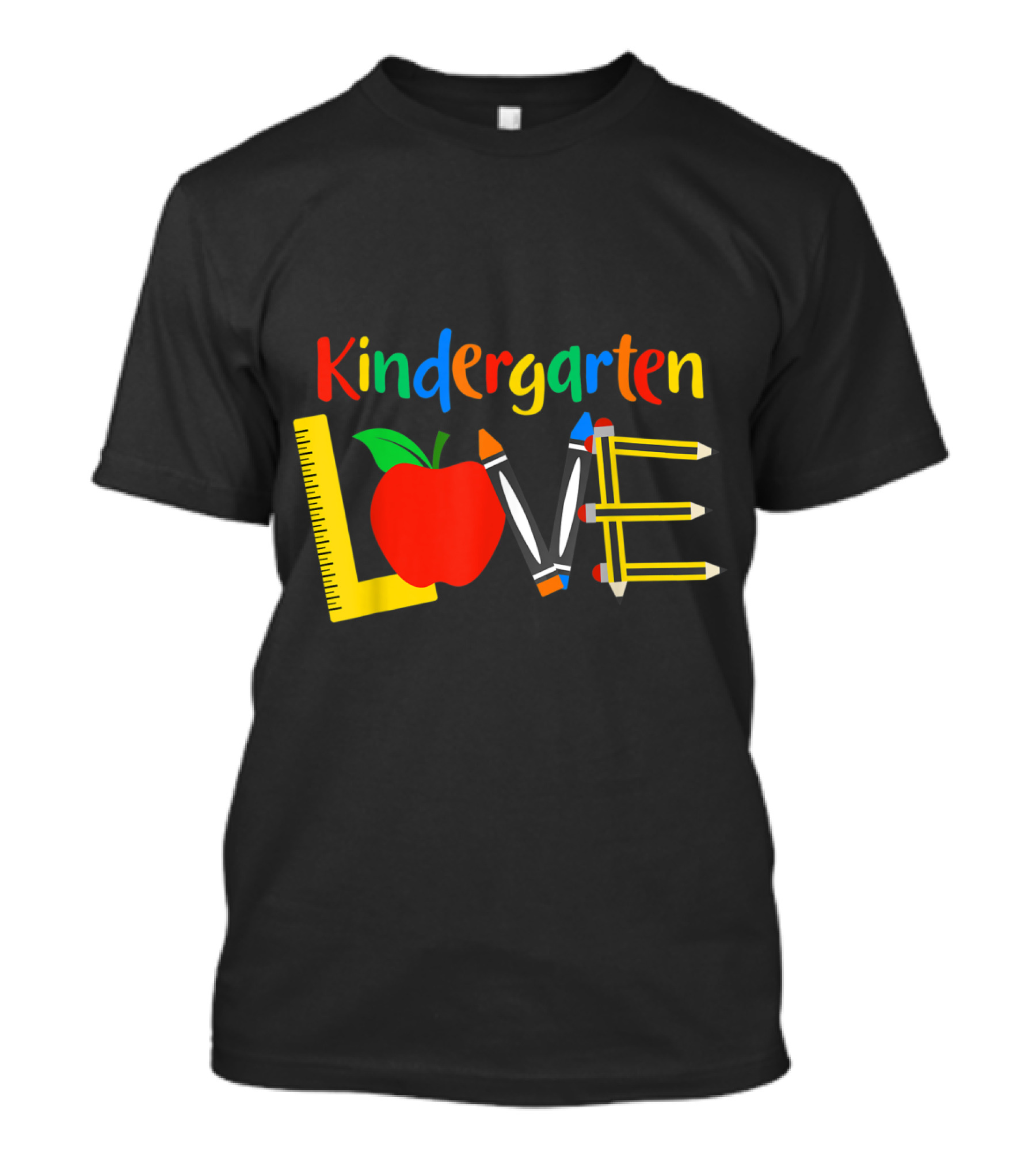 Kindergarten Love Apple Ruler Crayons Pencils T-Shirt
