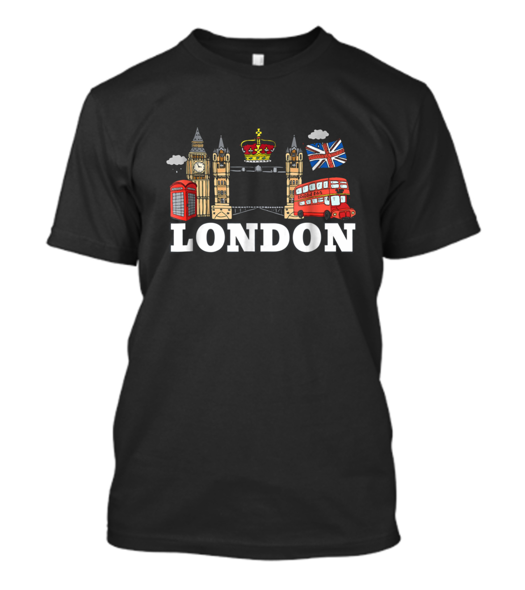 London Big Ben Tower Bridge British Icons Union Jack Double Decker Bus T-Shirt