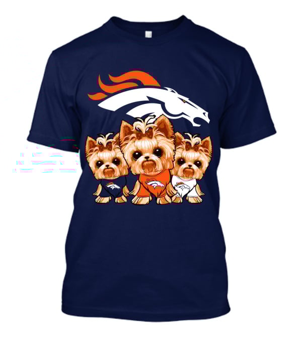 Denver Broncos Yorkies With Team Logo And Three Adorable Dogs In Jerseys T-Shirt
