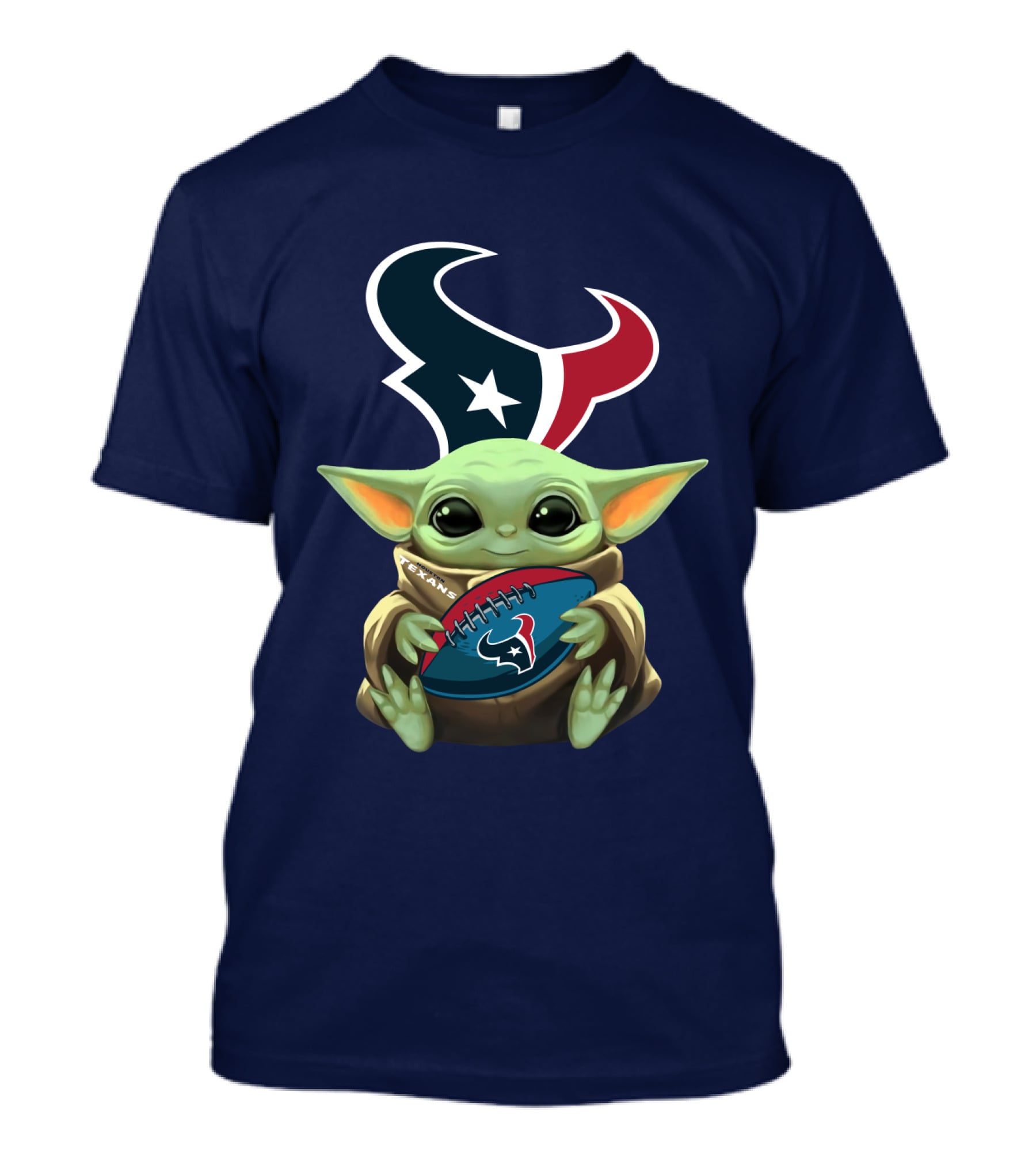 Baby Yoda Holding Houston Texans Football T-Shirt