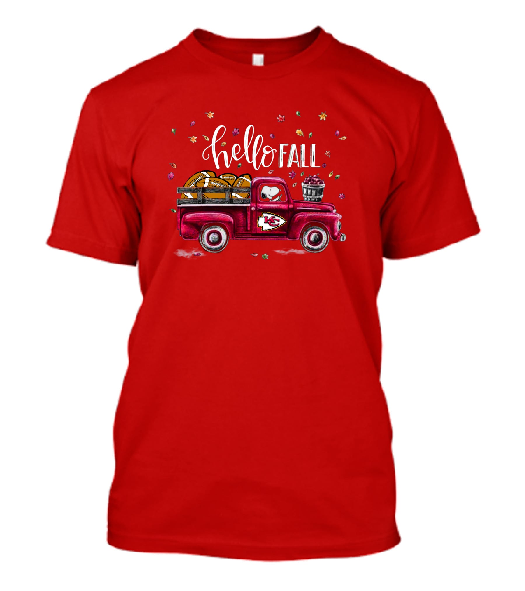 Hello Fall Kansas City Chiefs Truck With Autumn Leaves T-Shirt