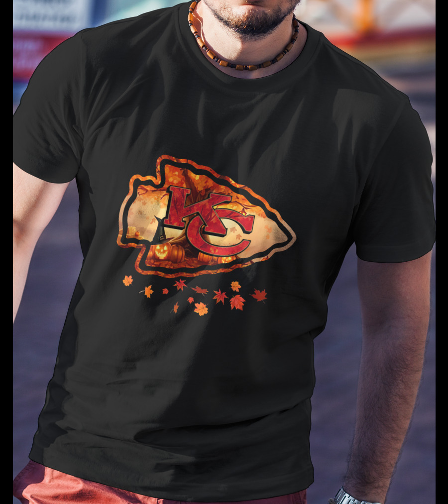Kc Autumn Pumpkin Witch Hat Leaf Cascade T-Shirt