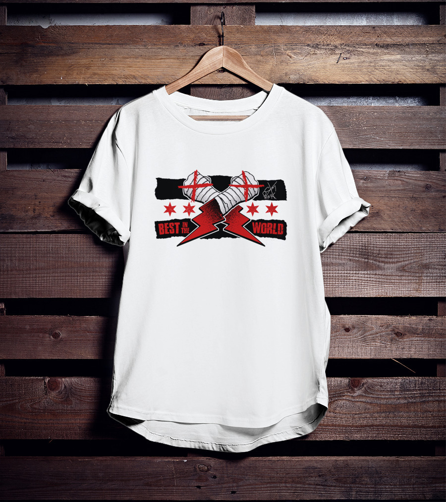 Best In The World Cm Punk Crossing Taped Hands Lightning Bolts Red Stars T-Shirt