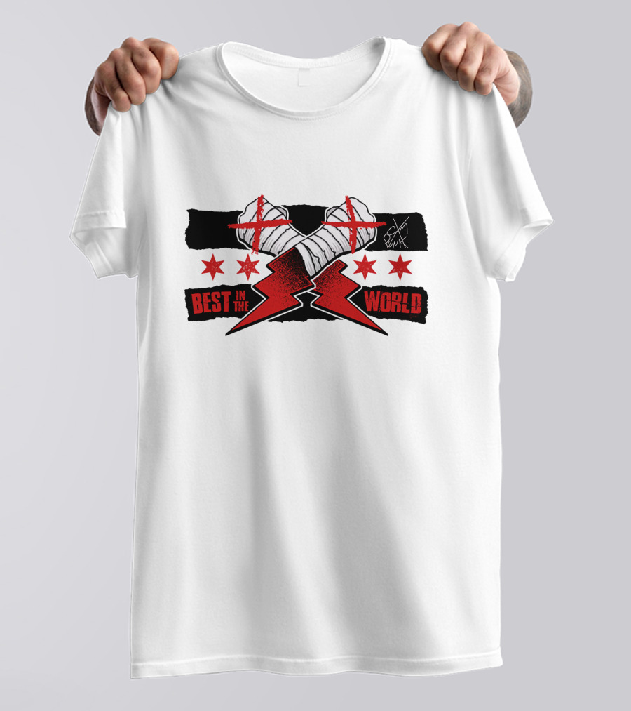Best In The World Cm Punk Crossing Taped Hands Lightning Bolts Red Stars T-Shirt