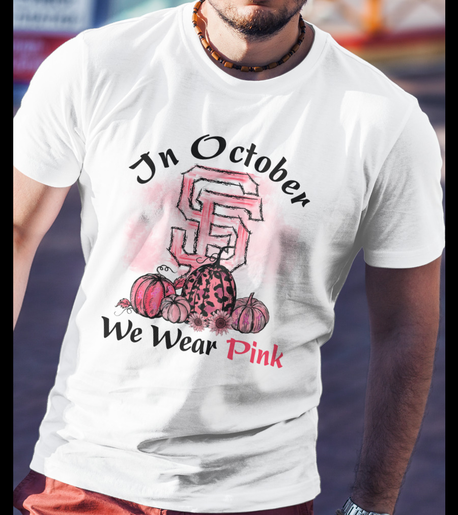 In October We Wear Pink S And F With Pumpkins T-Shirt