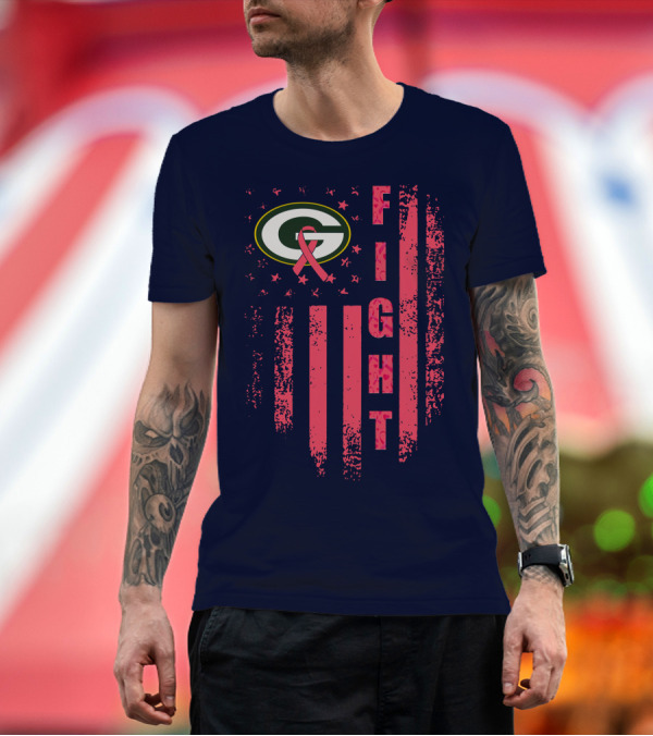 FIGHT Greenbay Pink Ribbon G Logo Stripes T-Shirt
