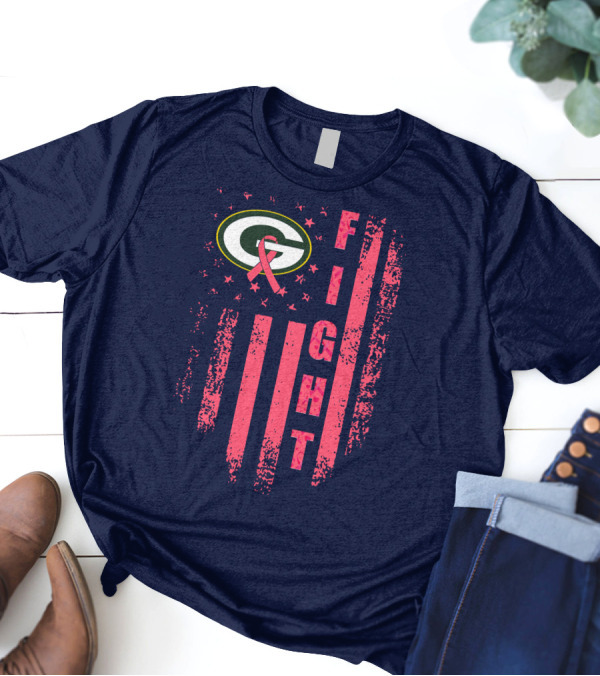 FIGHT Greenbay Pink Ribbon G Logo Stripes T-Shirt