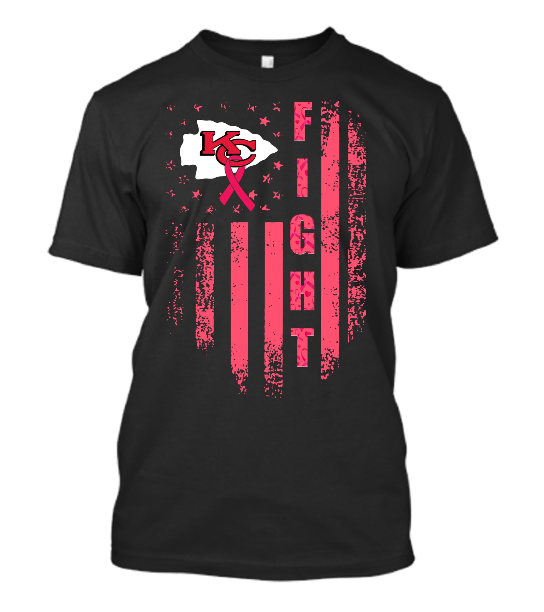 Fight Kc Chiefs Pink Ribbon American Flag T-Shirt
