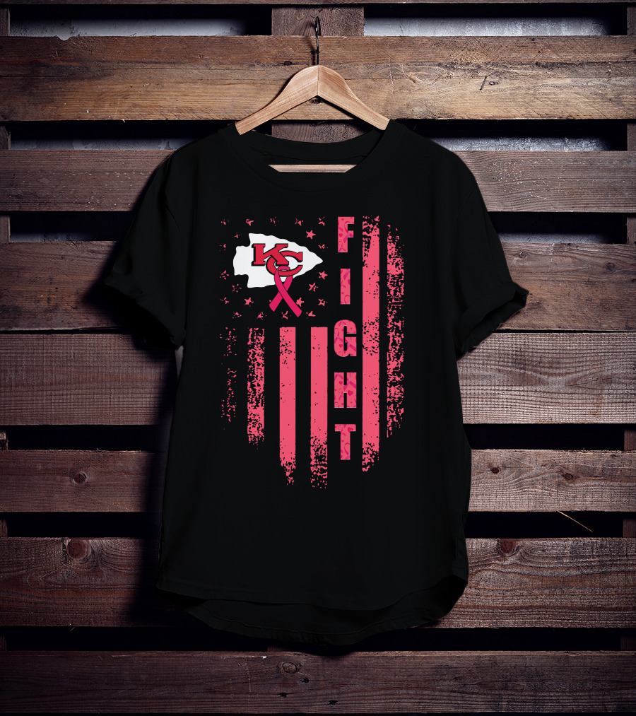 Fight Kc Chiefs Pink Ribbon American Flag T-Shirt