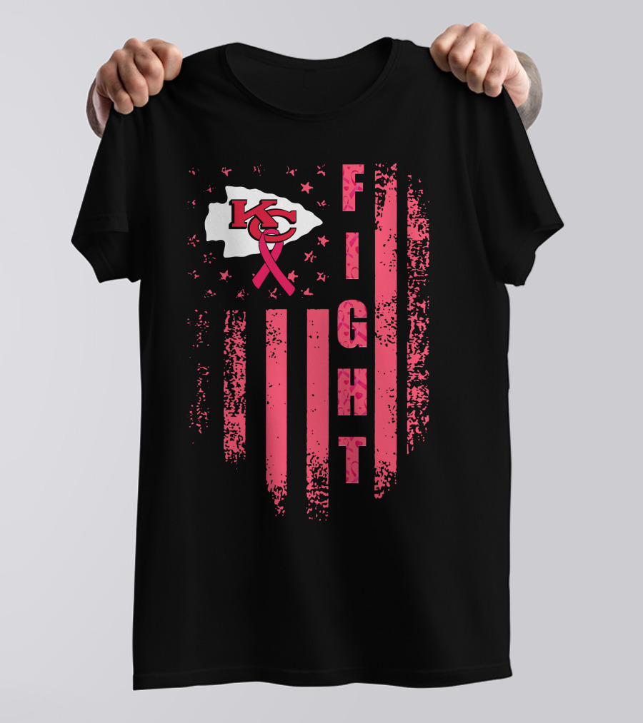Fight Kc Chiefs Pink Ribbon American Flag T-Shirt