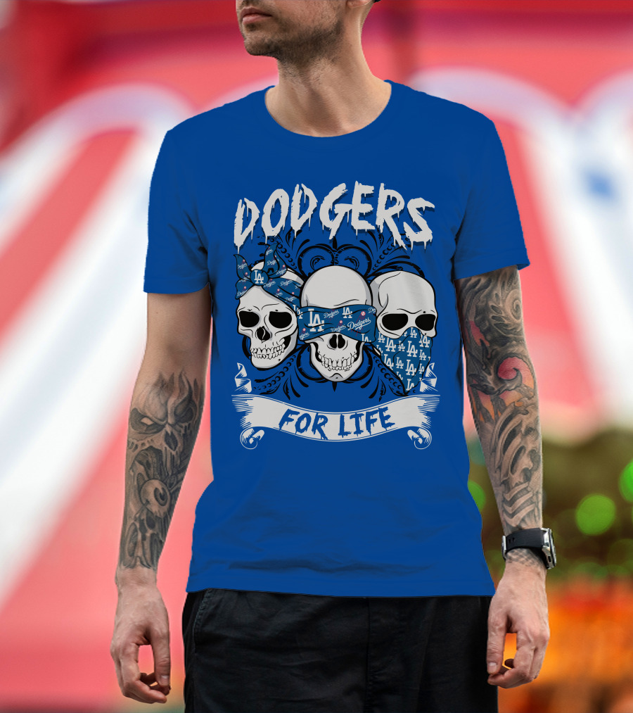 Dodgers For Life La Skulls Bandana T-Shirt