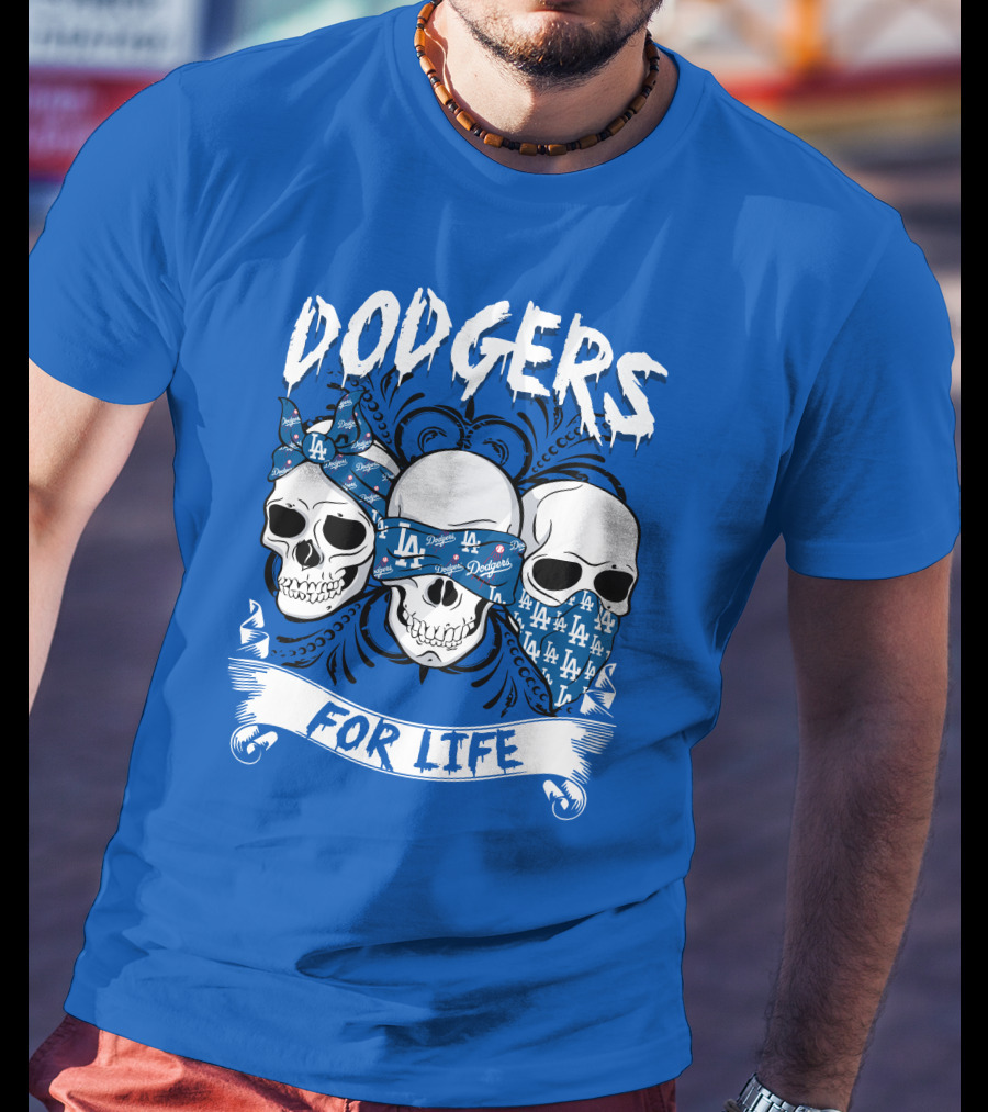 Dodgers For Life La Skulls Bandana T-Shirt