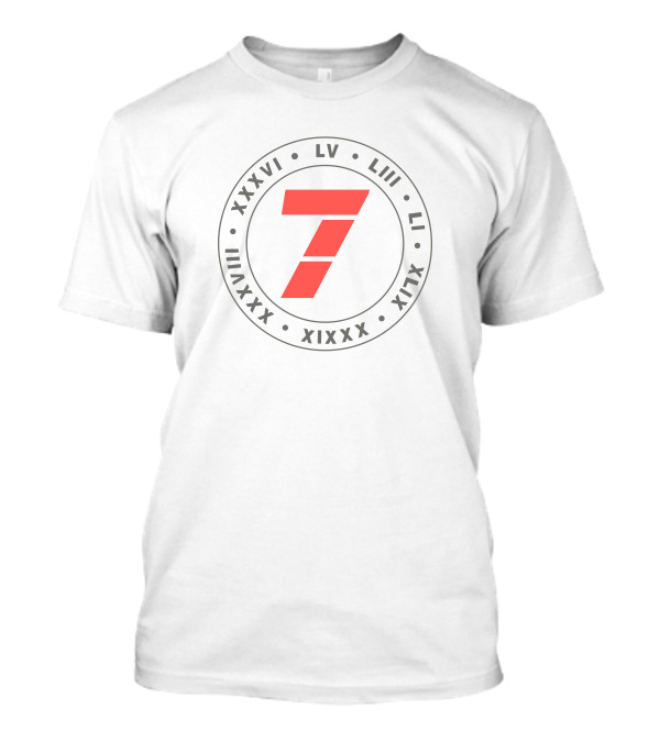 7 Championships VII XXXVIII XXXIX XLIX LI LIII LV NFL Super Bowl Roman Numerals T-Shirt