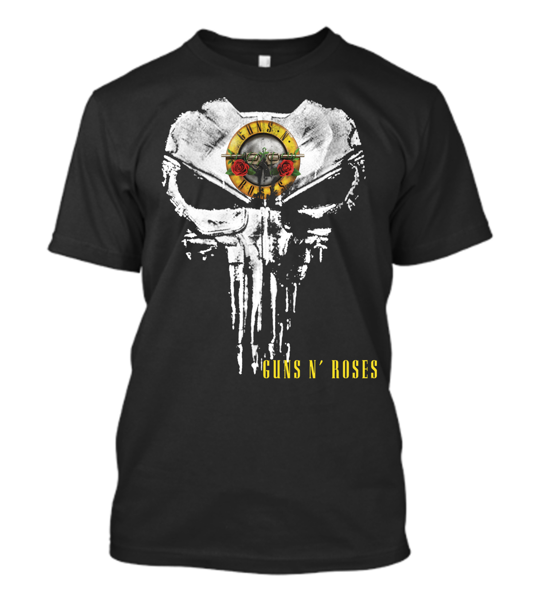 Guns N' Roses Punisher Skull Icon With Revolvers And Red Roses T-Shirt