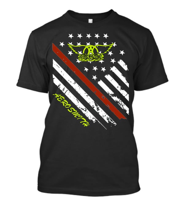 Aerosmith Logo With American Flag And Guitar Stripe T-Shirt