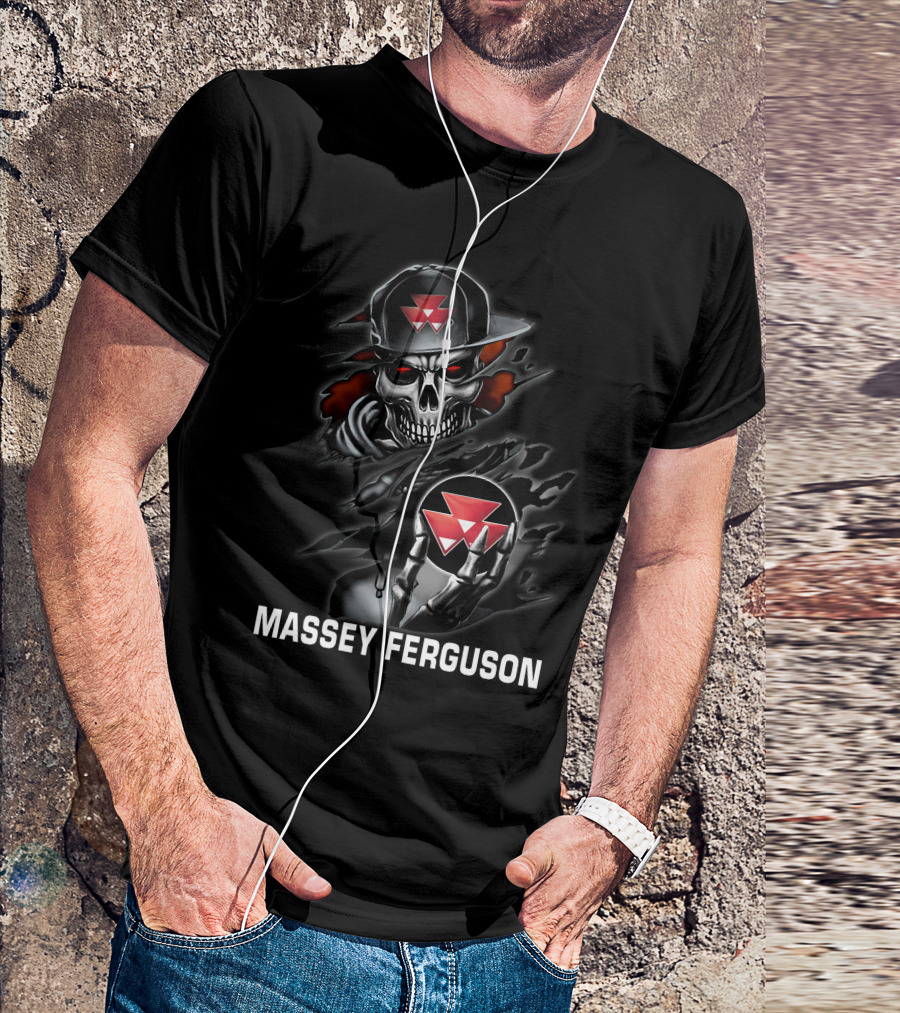 Massey Ferguson Skull Emblem Red Triangle Motif T-Shirt