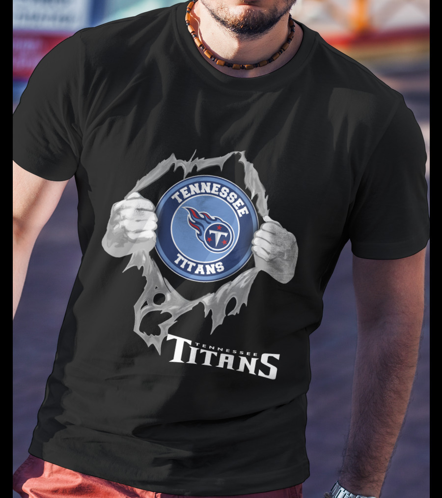 Tennessee Titans Football Logo With Torn Effect And Hands T-Shirt