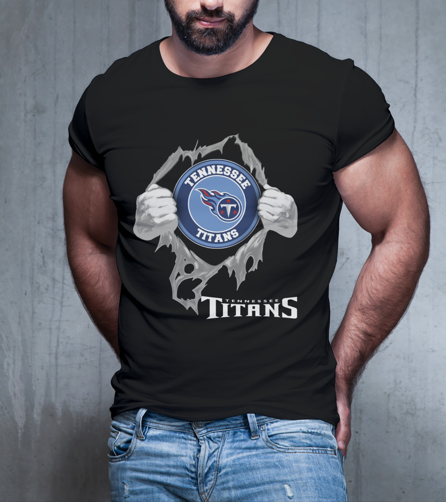 Tennessee Titans Football Logo With Torn Effect And Hands T-Shirt